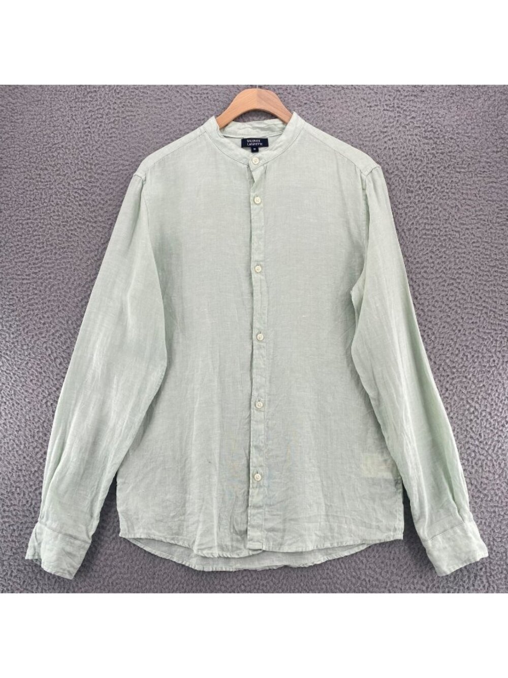 Galeries Lafayette Shirt Mens Medium Green 100% Linen Long Sleeve Button Up Top